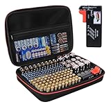FDOUIGE Batterie Aufbewahrungsbox Organizer mit Tester Hält 200+ Batterienn, Batteriebox mit großer Kapazität, Batteriehalter Koffer Behälter Tragetasche, passend für Batterien AA, AAA, C, D, 9 V