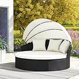 GIANTEX Sonneninsel Liegeinsel mit Kissens, faltbarem Sonnendach, Rattan Lounge Gartenmuschel Outdoor, Sonnenliege Gartenliege Set rund φ187 cm für 2-3 Personen, Gartenlounge Terrassenmöbel (Weiß)