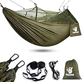 Kiaitre Hängematte Outdoor mit Moskitonetz - 260 x 130 cm Leichte Nylon für Rucksacktouren, Camping, Wandern und Strandabenteuer - 200kg Tragfähigkeit