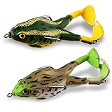 2 Stück Doppelpropeller Frösche,Ray Frosch lockt,Angelköder Gemischte Tackle,9CM Double Haken 360°Soft Bait Silikon-Angelköder,3D Double Propeller Frogs Weiche Köder für Barsch Forelle Hecht (B)