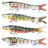 LandReCol Hecht Köder Set, 4 Stück Swimbait Wobbler Hecht, Lebensechte Fischköder für Raubfische, 14 cm Länge und 26 g Gewicht