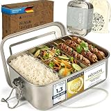Dimono® Lunchbox Brotdose 2400ml Auslaufsichere Bento-Box Brotzeit-Dose aus Edelstahl; Wasserdichte Nachhaltige Dose mit Fächer & Dichtungen