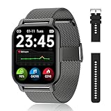 Popglory Smartwatch Herren Damen, 1.85' Fitnessuhr mit Blutdruckmessung Telefonfunktion Sprachsteuerung Herzfrequenz, 100+ Sportmodi Fitness Tracker Schrittzähler Schlaf SpO2, für Android iOS