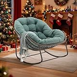 LIFEISLE Schaukelstuhl Schaukelsessel mit Rattan, Loungesessel drinnen & draußen, Ei-Schaukelstuhl für Wohnzimmer Balkon Garten Outdoor und Indoor Samt Grün