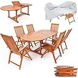 Casaria® Gartenmöbel Set inkl. Abdeckplane Holz 6 Stühle mit Tisch Wetterfest FSC®-Zertifiziert Schirmständer Armlehnen Klappstühle Garten Terrasse 7-TLG. Eukalyptus