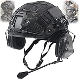 Taktischer Helm Set mit Multicam Abdeckung & Militär Headset - Adjustable Fast Protection für Draussen Paintball CS Jagd BBS Spiel