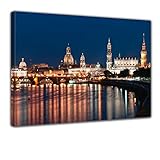 Bilderdepot24 Bild auf Leinwand | Dresden Skyline bei Nacht - Deutschland in 70x50 cm als Wandbild | Wand-deko Dekoration Wohnung modern Bilder | 170179