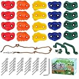 CIOXSOIO 20 Stück Klettergriffe Kinder Outdoor, Klettersteine Kletterwand Griffe Für Spielturm, mit 2 Griffen und 270 cm Kletterseil, Rock Wall Climbing Holds für Spielplatz Spielset Zubehör Set