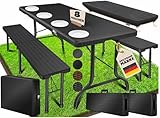 KESSER® Bierzeltgarnitur 3-teilig Set Tisch & 2x Bank | Buffettisch für drinnen & draußen Gartengarnitur klappbar 183x76x74cm Kunststoff Klapptisch Rattan-Look Gartentisch Inkl Abdeckung & Tragegriffe