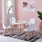DORAFAIR Runder Esstisch Küchentisch Wohnzimmer Tisch, Skandinavisch Beistelltisch MDF, Beine Natur, Weiß, 80cm