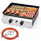 LEADZM Gasgrill, 2 Brennner 4.8kW - Ausgestattet mit einem 50-Mbar-Druckminderventil, Tischgrill für Camping, Garten & Strand