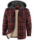 zitysport Holzfällerjacke Gefüttert Herren Hemdjacke Sherpa Fleece Kariert Jacke Fleecefutter Mantel Flanelljacke Outdoor Kapuzenjacke Kariert Männer Winterjacke mit Kapuze Sweatjacke(Rot Grau, XL)