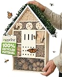 zooprinz Insektenhotel XXL aus Holz – Insektenhaus/Bienenhotel mit Bambus Röhrchen, Zapfen & Holzspänen – wetterfest, Nisthilfe/Nistkasten für Wildbienen, Garten & Balkon- Efeu Dach Groß (55 cm)