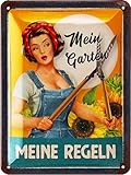 LANOLU Retro Blechschild Mein Garten, meine Regeln - Blechschilder Garten mit Sprüchen - nostalgische Dekoration als Gärtner Geschenke - retro Deko vintage Metallschild Garten, 15x20cm