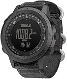 findtime Militär Uhr für Herren mit Kompass Schrittzähler Höhenmesser Barometer Digitale Sportuhr 5ATM Wasserdicht Nylon Armbanduhren Schwarz