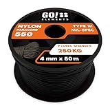 Paracord 550 Typ III | ø 4mm - 11 Kerne - max. 250 kg | 100% Nylonschnur - reißfest & extrem stabil | Nylonseil, Allzweckseil, Reepschnur & Outdoor Seil