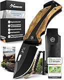 BERGKVIST® K30 Tiger Klappmesser (Zweihandmesser) - Mitführen in Deutschland erlaubt - 3-in-1 Outdoor Taschenmesser mit Glasbrecher & Gurtschneider für Camping & Survival - getigerter Griff