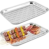 2 Stück BBQ Grillschalen Aus Edelstahl: 34,9 X 24,5 X 2,7cm Grillschale Wiederverwendbar, Wiederverwendbare Grillkorb Gemüsekorb, Grillzubehör für Gemüse, Fisch Oder Fleisch Grillpfanne