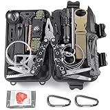 Graxury 14 in 1 Survival Kit Mehrzweck-Survival-Kit, Erste-Hilfe-Set für Outdoor-Sport, Camping, Bergsteigen, Feuerstein/Thermodecke/Pfeife (Messer & Zange)