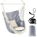 Chihee Hängesessel Hängeschaukel Maximal 500 Pfund Inklusive 2 Kissen Stahl Spreizstange mit Metall Tragbarer Hängesessel Seitentasche Großer Macrame Bohemian Stuhl Innen Außen