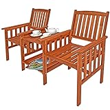 Casaria® Gartenbank Wetterfest Holz mit Tisch 2 Sitzer Holzbank 320kg Belastbar Akazie Outdoor Balkon Bank Massiv 164x63cm Sitzbank Garten Armlehnen Natur