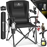 KESSER® Campingstuhl faltbar bis 160 kg | Angelstuhl Faltstuhl Klappstuhl Gepolstert mit Armlehnen | Campinglicht und Getränkehalter + Tasche mit hoher Rückenlehne | Strandstuhl mit Angelhalterung