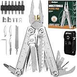 Multper Multitool Werkzeug, Geschenke für Männer, Aufgerüstetes Multi Tool Edelstahl Faltbares mit Damastmesser, Drahtschneider und Schraubendreherset, Multifunktionszange für Outdoor und Camping