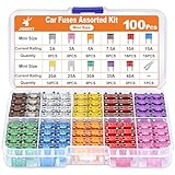 JOREST 100Pcs Kfz Sicherung Set - Mini Flachsicherungen Auto + 1 Sicherungszieher - Automotive Sicherungen für PKW/Wohnmobil/LKW/Motorrad (2 Ampere 3A 5A 7.5A 10A 15A 20A 25A 30A 35A 40A)