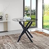 GOLDFAN Esstisch Rund Glas Moderner Küchentisch Design Glastisch Esszimmertische für Esszimmer Wohnzimmer 4-6 Personen, 90cm, Schwarz