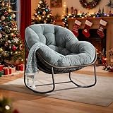 LIFEISLE Schaukelstuhl Schaukelsessel mit Rattan, Loungesessel drinnen & draußen, Ei-Schaukelstuhl für Wohnzimmer Balkon Garten Outdoor und Indoor Cord Hellgrün