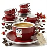MUVELL Espressotassen Set 60 ml | Rot | Italian Style | dickwandig & schwer | spülmaschinenfest | Espresso 6er Set mit Untertassen - Geschenkset