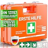 WERKSTEIN® Erste Hilfe Kasten [DIN 13157:2021] inkl. Wandhalterung, 5x Aufkleber & Plombe - Verbandskasten Betrieb - Erste Hilfe Koffer für Betrieb, Büro & Zuhause - Erste Hilfe Set - Sanitätskasten