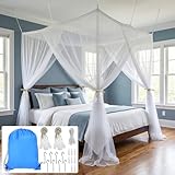 WANTOUTH Moskitonetz Doppelbett und Einzelbett 190x210x240cm Moskitonetz Bett Mückennetz 4 Öffnungen Premium Mückenschutznetz mit Aufhängeset Mosquito Net Bed für Schlafzimmer Camping Reisen Weiß