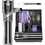 Relybo Taschenlampe LED Aufladbar 500,000 Lumen, 1600M Weitschuss- LED Taschenlampe Extrem Hell XHM90.2, Starke Taktische Taschenlampe USB, 2 Schalter Stufenlos Dimmbar Flashlight for Outdoor Notfälle