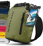 Nordlight Dry Bag wasserdichte Tasche mit Handyhülle + Roll-Top, Schultergurt | Drybag wasserfester Rucksack Beutel Packsack Seesack Wassersack Wetbag | Baden Schwimmen Strand SUP – Olivgrün, 5 Liter