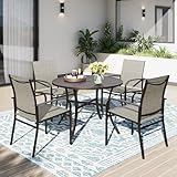 PHI VILLA 5-teiliges Gartenmöbel Set Wetterfest Runder Gartentisch und 4 Braune Textilene Stühle Terrassenmöbel Sitzgruppe Outdoor für Balkon,Deck,Hof