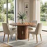 OOFAYJIA Esstisch Ausziehbar, Runder Esszimmertisch mit Holzsockel, Ausziehbar zu Oval, Moderner Küchentisch für 4-6 Personen, Rustikal Braun,Pedestal Base