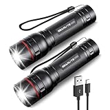 GEARLITE LED Mini Taschenlampe Aufladbar, 2000 Lumen LED Taschenlampe Extrem Hell mit 3 Modi, Zoombare Handlampe mit Langer Laufzeit, IP65 Wasserdicht Flashlight für Camping Outdoor