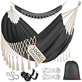 KESSER® Hängematte 320x150 cm belastbar bis 300 kg, wetterfeste & atmungsaktive Tuchhängematte mit Fransen für 1-2 Personen – Ideal für Camping, Garten & Outdoor, inkl. Beutel, Seile & Gurte,Anthrazit