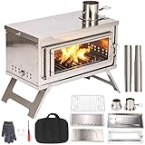 Camp Feuer Zeltofen, Edelstahl Zeltofen mit Kamin, Tragbarer Holzofen mit Tragetasche und Ascherost, Hochtemperaturbeständiges Holzkocher für Camping im Zelt, Outdoor-Kochen und Gartenaktivitäten
