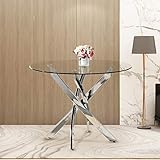 GOLDFAN Classic Esstisch aus Gehärtetem Glas Esszimmertisch mit Verchromten Beinen Moderner Küchentisch für Das Esszimmer Runden (80 x 80 x 75 cm)