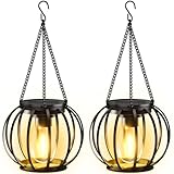 BUCASA Solarlampen für Außen Hängend, 2 Stück Metall Solar Laternen für Draußen mit Größer LED-Glühbirne, IP65 Wasserdicht Solarleuchten Gartendeko mit Haken und Kette für Terrasse Rasen Balkon Hof