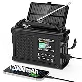 Kurbelradio DAB/UKW, Tragbare Solar Notfallradio mit 12000mAh Wiederaufladbare Powerbank, 2,4 'großes Farbdisplay, LED Taschenlampe & Leselicht, DAB+ Baustellenradio mit Bluetooth & SOS für Wandern