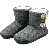 ONCAI Damen warme Hausschuhe Gestrickte Mode Winterschuhe Muster gedruckt rutschfeste Baumwollschuhe,Reines Grau,40/41 EU