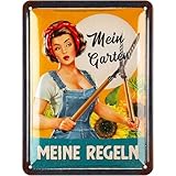 LANOLU Retro Blechschild Garten, meine Regeln - nostalgische Dekoration für den Garten - retro Deko vintage Metallschild, 15x20cm