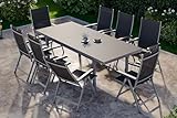 Kettler BasicPlus Esstischgarnitur, Silber, Alu/Textilene, Tisch 180/240x100cm, 8 Multipositionssessel