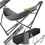 KESSER® Hängematte Vill mit Gestell Metall Faltbar verstellbar Stabiler Rahmen Indoor & Outdoor Mit Tragetasche + Beutel Hängesessel Hängemattengestell Camping Garten Pool Balkon Terrasse, Grau