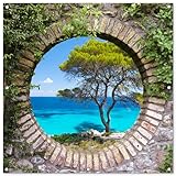 MuchoWow Outdoor-Poster Poster Wanddeko draußen Deko Garten Gartenposter 100x100 cm Meer - Baum - Tropisch - Ausblick
