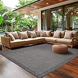 SIMPEX Outdoor Teppich Wetterfest Terrasse Balkon Garten Küchenteppich Einfarbiges Design Flachgewebe Sisal Look Waschbarer Teppich, Größe: 200 x 290 cm, Farbe: Schwarz