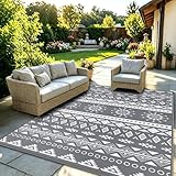 MOKANI Outdoor Teppich Wetterfest 120x180cm, Kunststoff Stroh Wendbarer Balkon Camping Teppich, Terrasse Matte UV-beständige Outdoorteppich Rug Carpet für Garten RV Picknick, Boho-Style, Grau